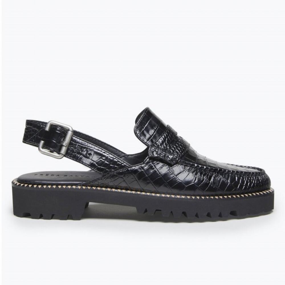 Freda Salvador Juana Croc Embossed Slingback Loafer Black 9.5